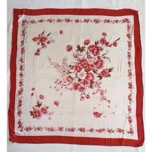 Vtg Silk Scarf Hand Rolled Hem Hand Printed Floral China 27.5x30 Double Peach